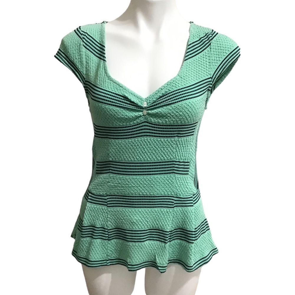 Anthropologie Postage Stamp Green Sweetheart Cinched Neckline Size Medium